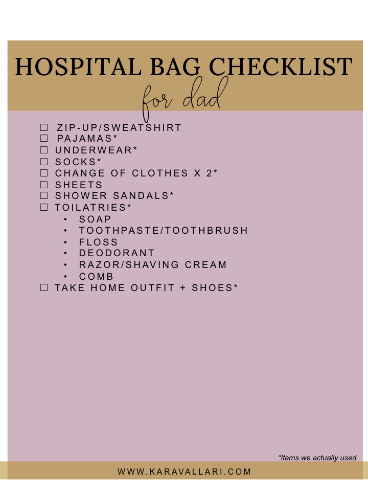 Hospital Bag Checklist KARA VALLARI