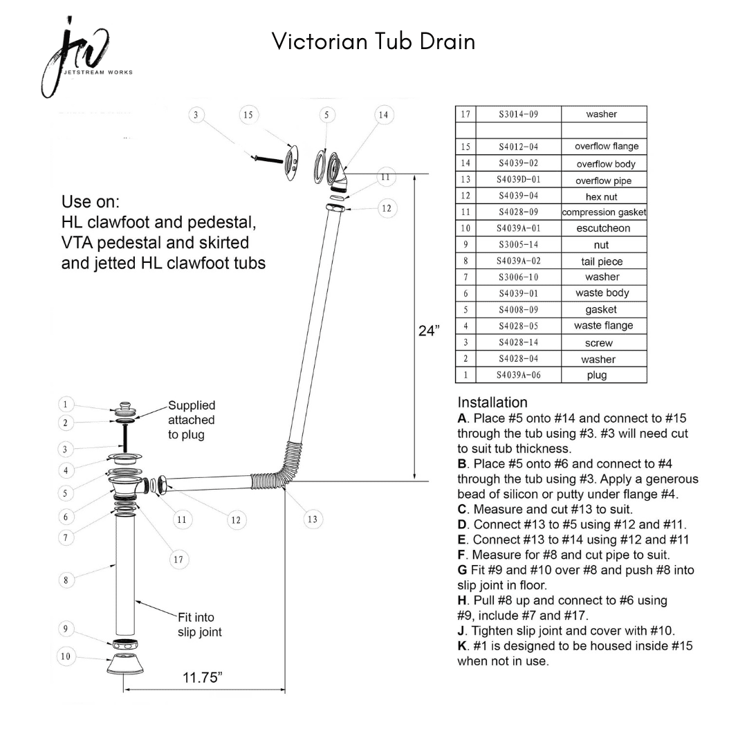 Victorian Tub Drain JetstreamWorks