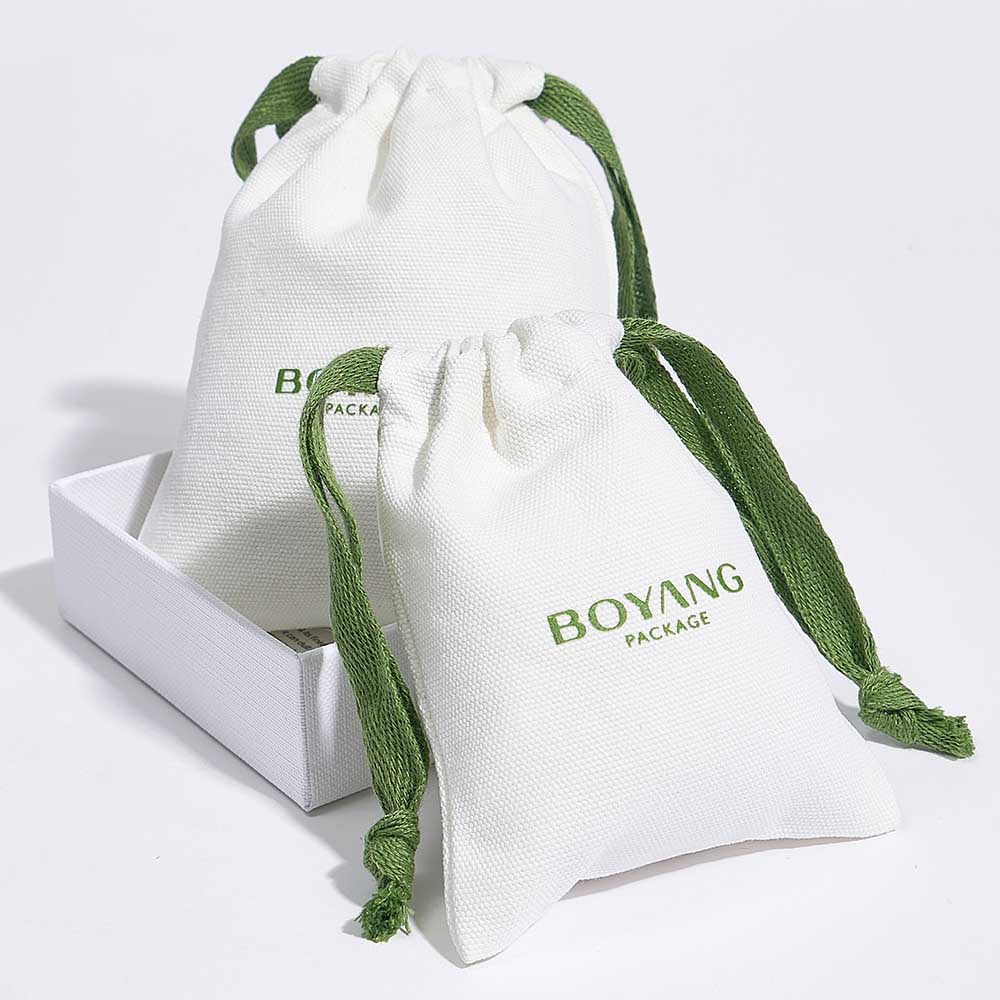 Eco friendly custom small drawstring canvas cotton jewelry bags with