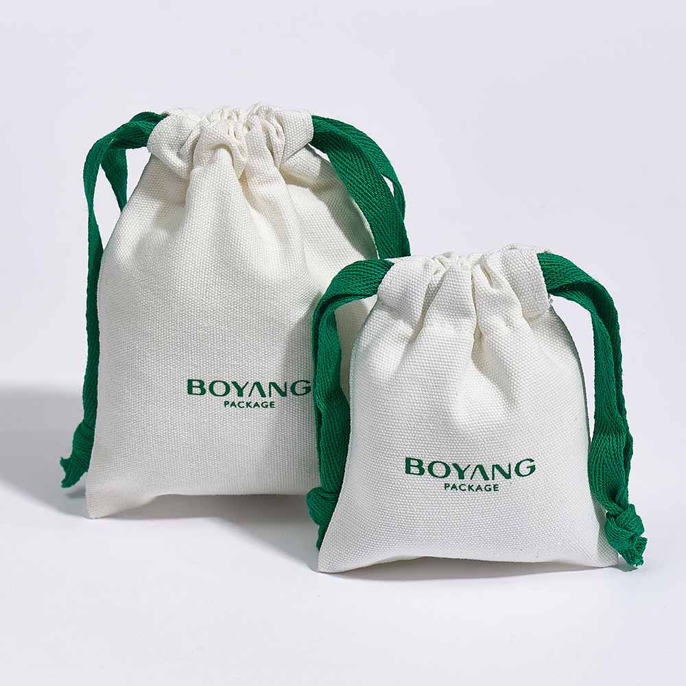 Eco friendly custom small drawstring canvas cotton jewelry bags with