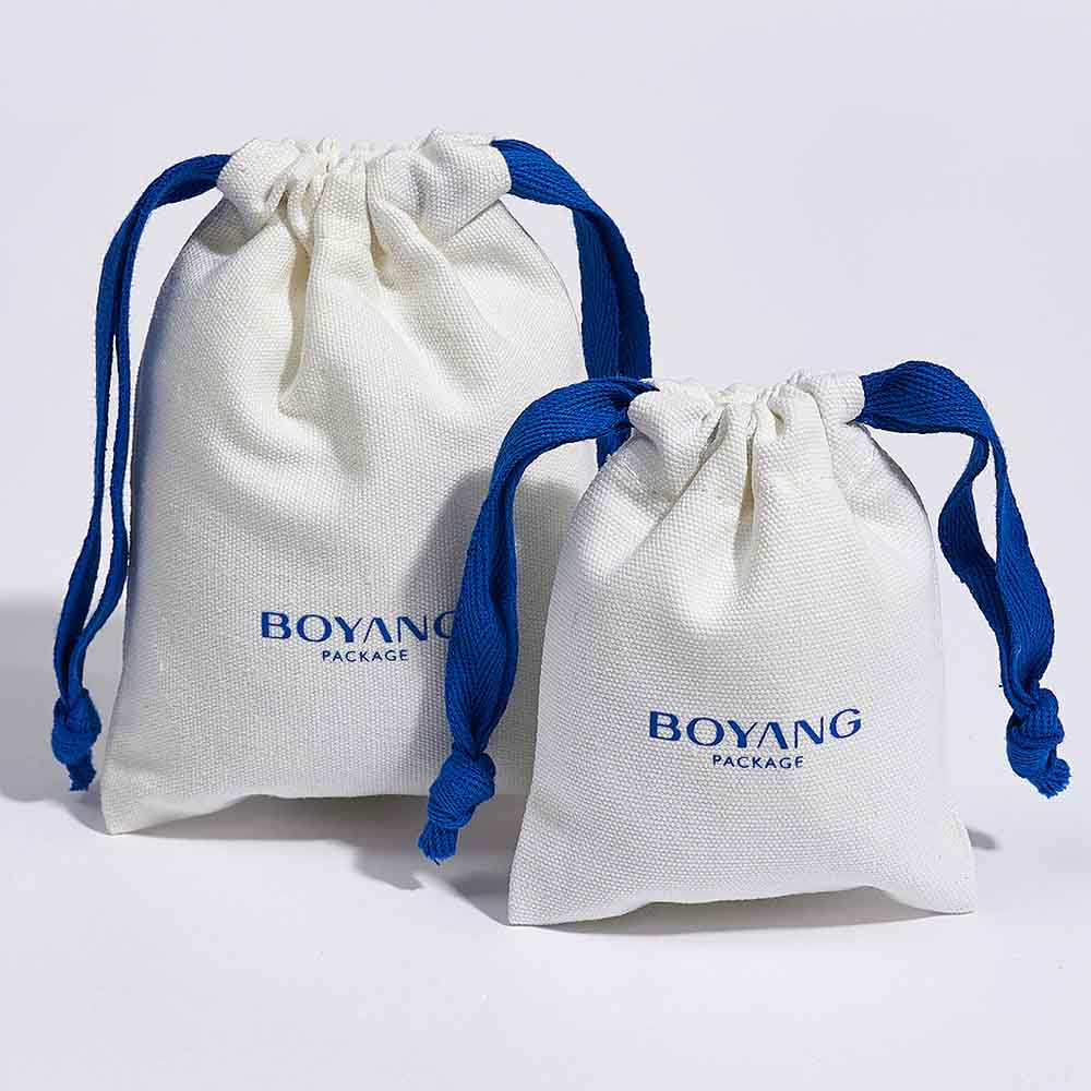 Eco friendly custom small drawstring canvas cotton jewelry bags with