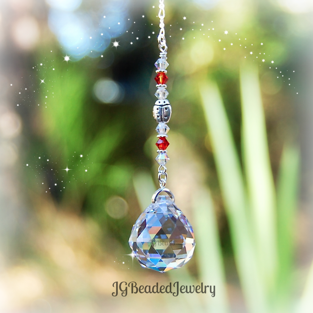 Fire Opal Ladybug Suncatcher JGBeads