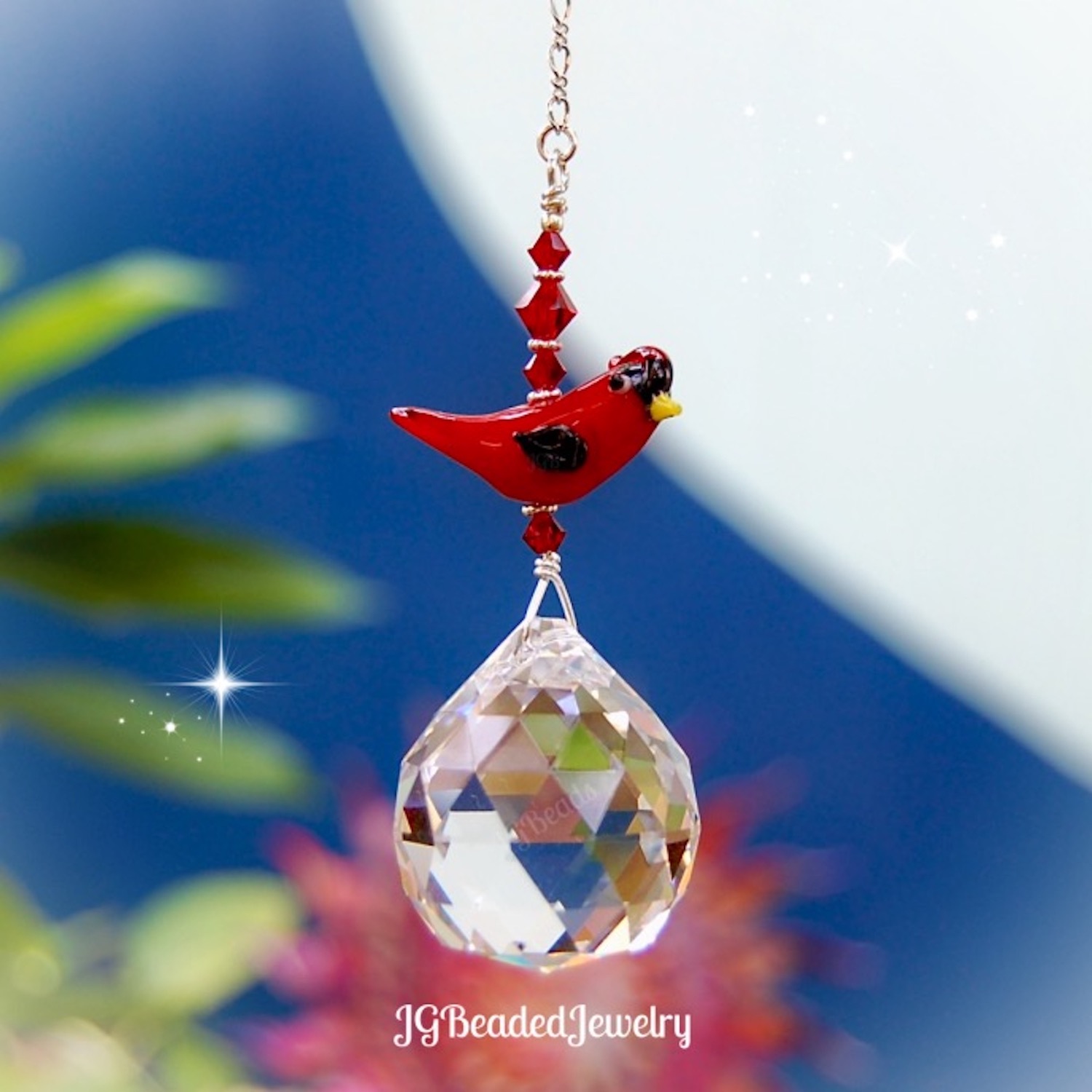 Red Cardinal Bird Crystal Suncatcher JGBeads