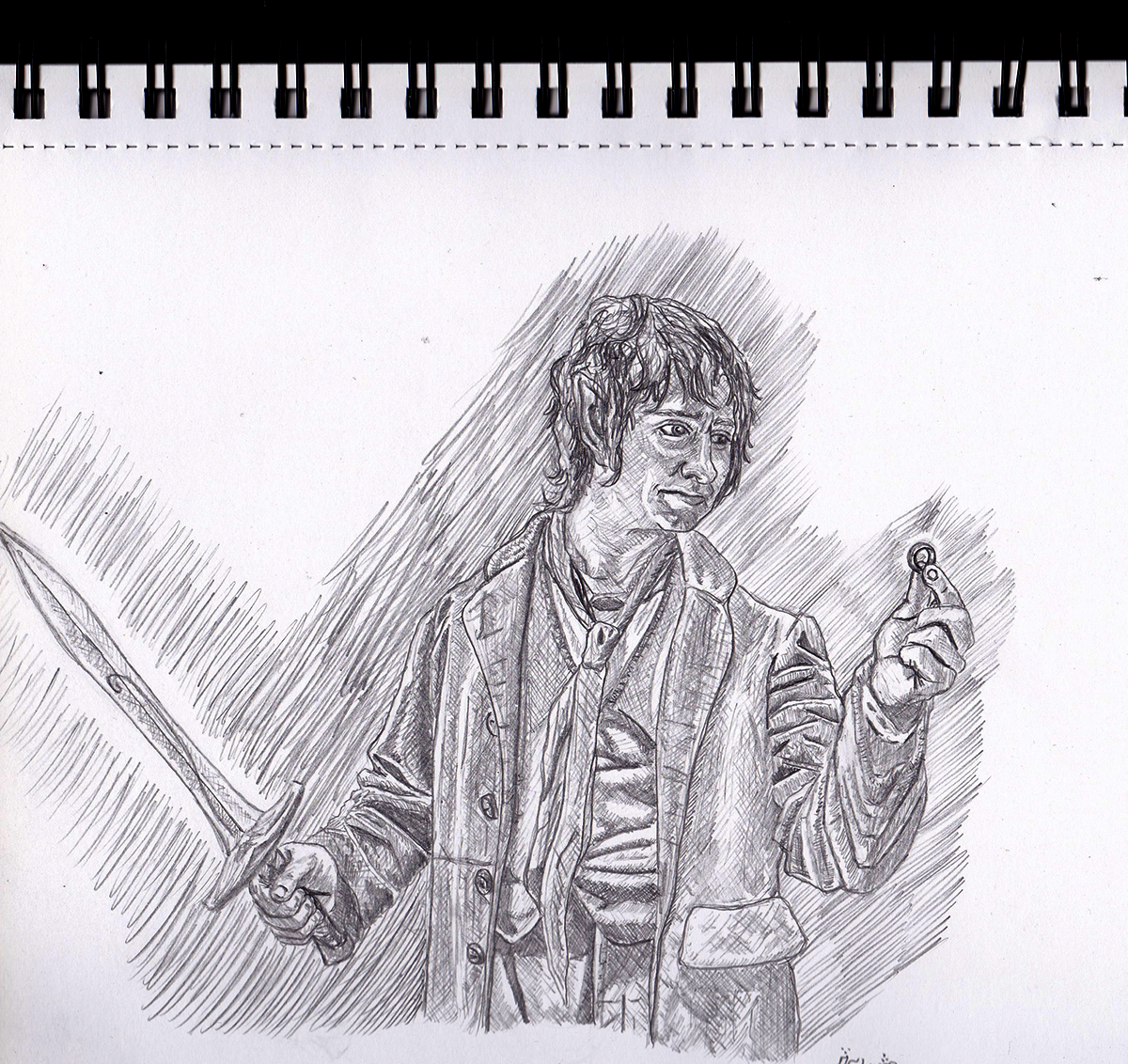 Bilbo Baggins, The Finding of the One Ring Ink Drawing JRR Tolkien