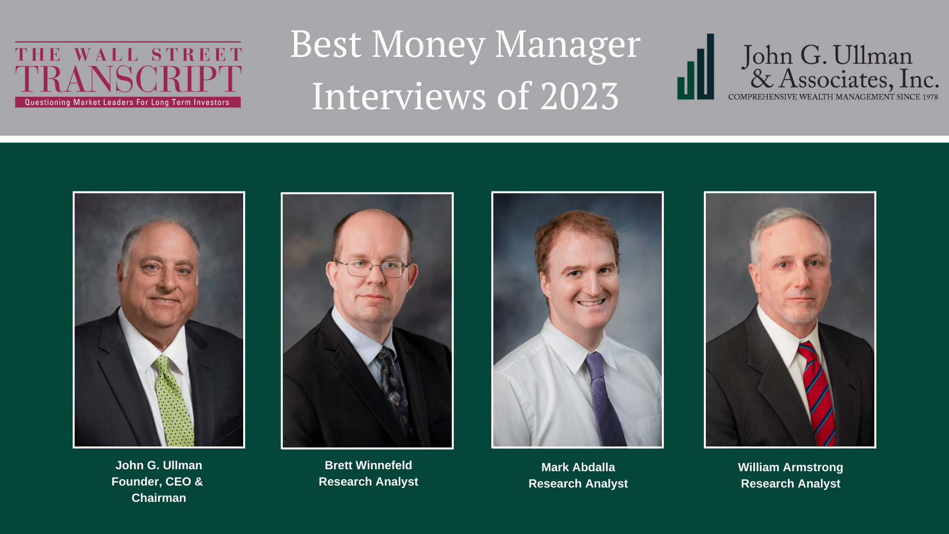 John G. Ullman & Associates, Inc. Earns Recognition in Wall Street