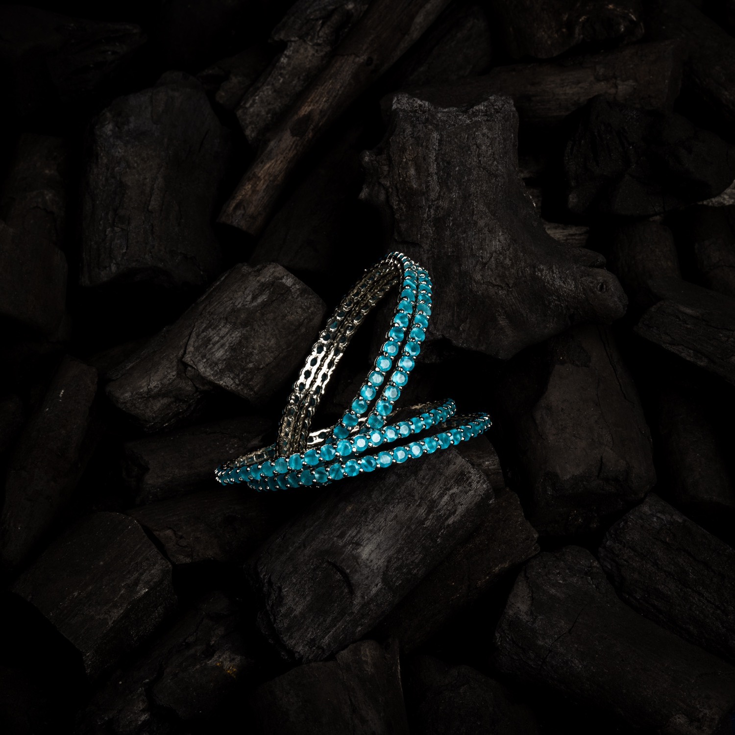 Sky blue stone silver bangles Jhillmill Fashion Jewellery