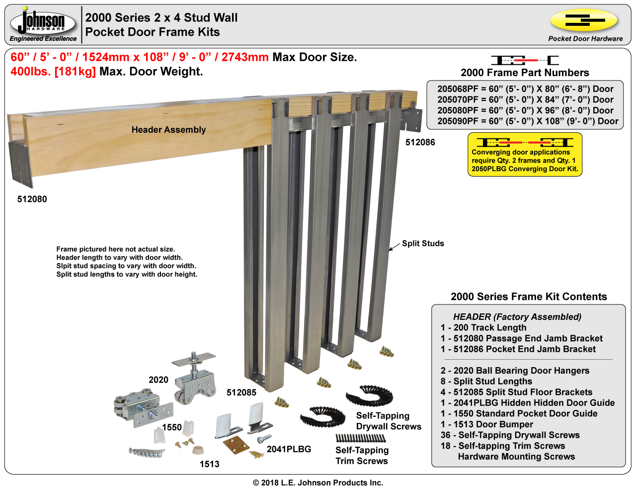 2000 Series 60" x 80" Pocket Door Frame Sliding Folding
