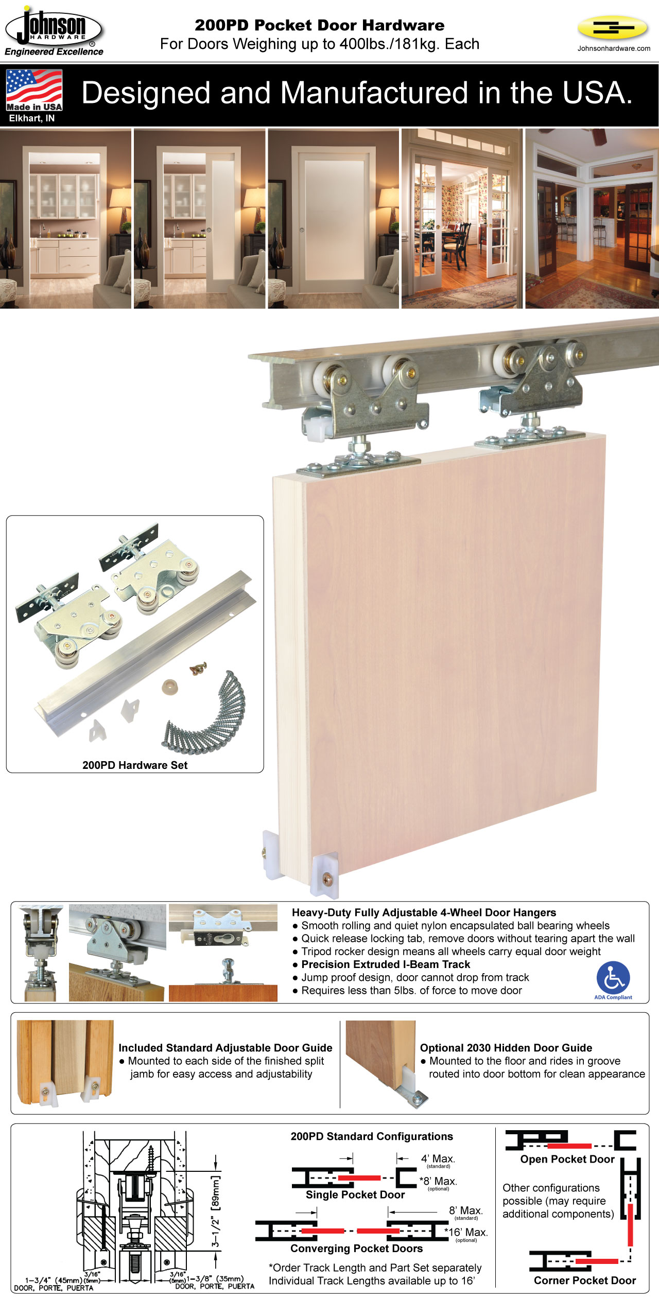 Johnson Hardware 200PD Pocket Door Hardware Sliding