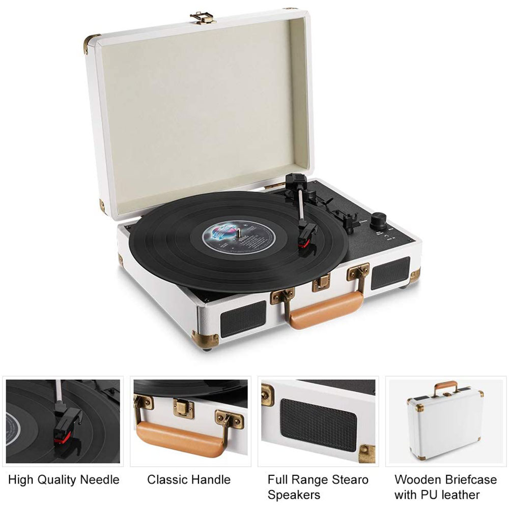 suitcase vinyl player (White) Jiesousin