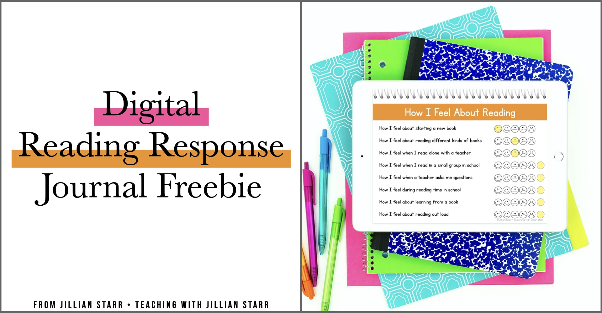 Digital Reading Response Journal Freebie Teaching with Jillian Starr