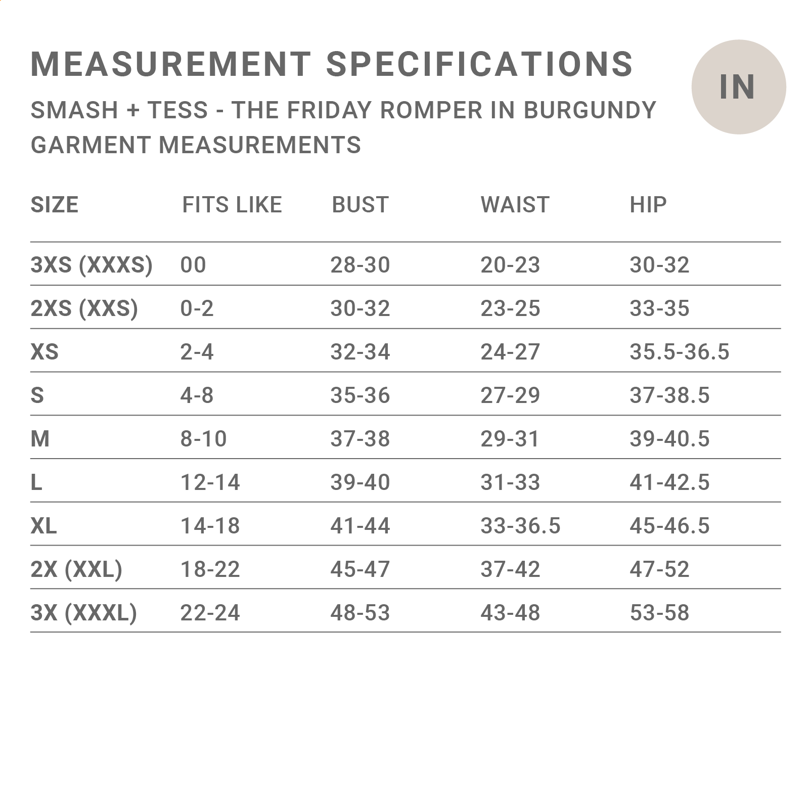 Smash & Tess Romper Sizing Jilly Box