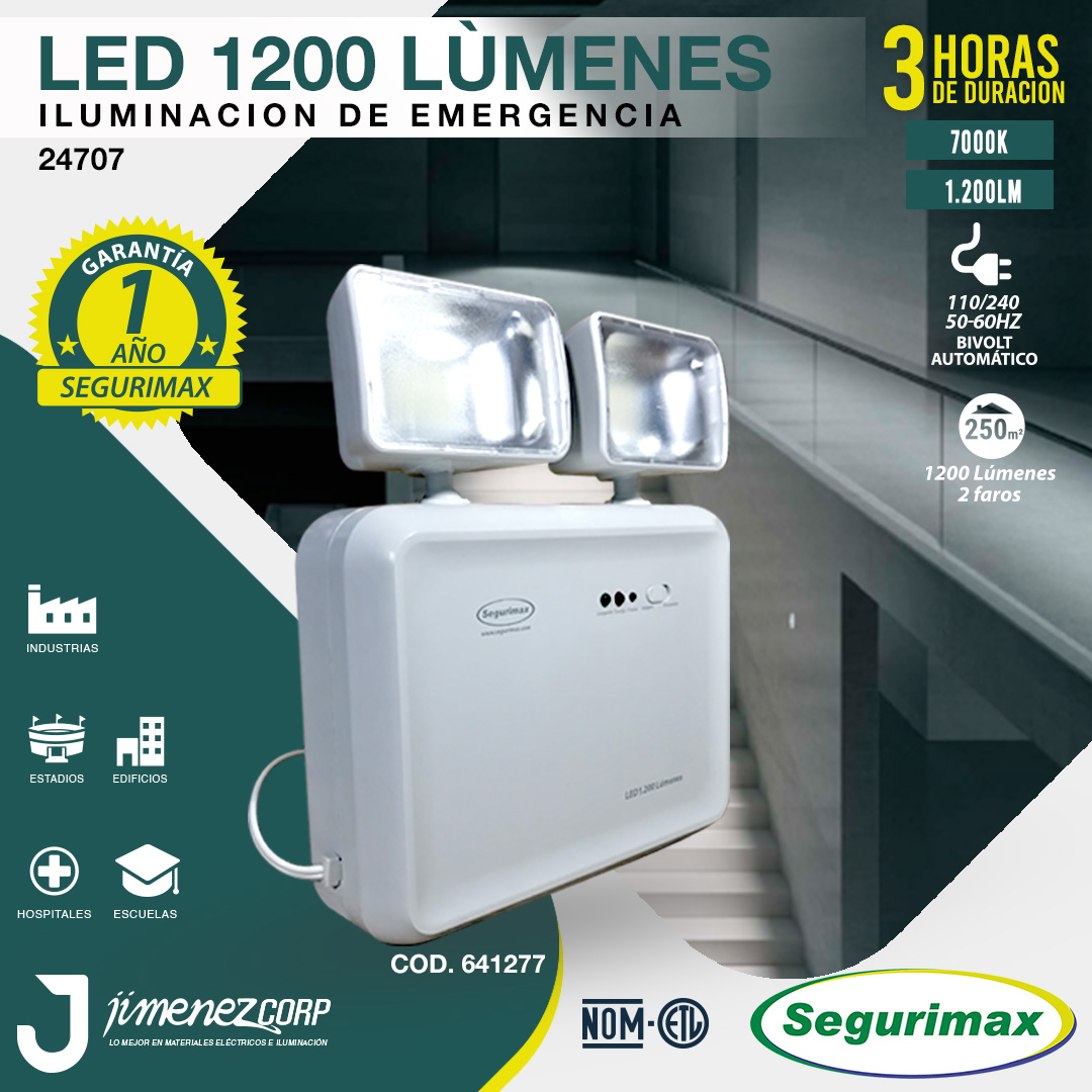 SEGURIMAX LÁMPARA DE EMERGENCIA 1200 LÚMENES 48 LED JIMENEZCORP
