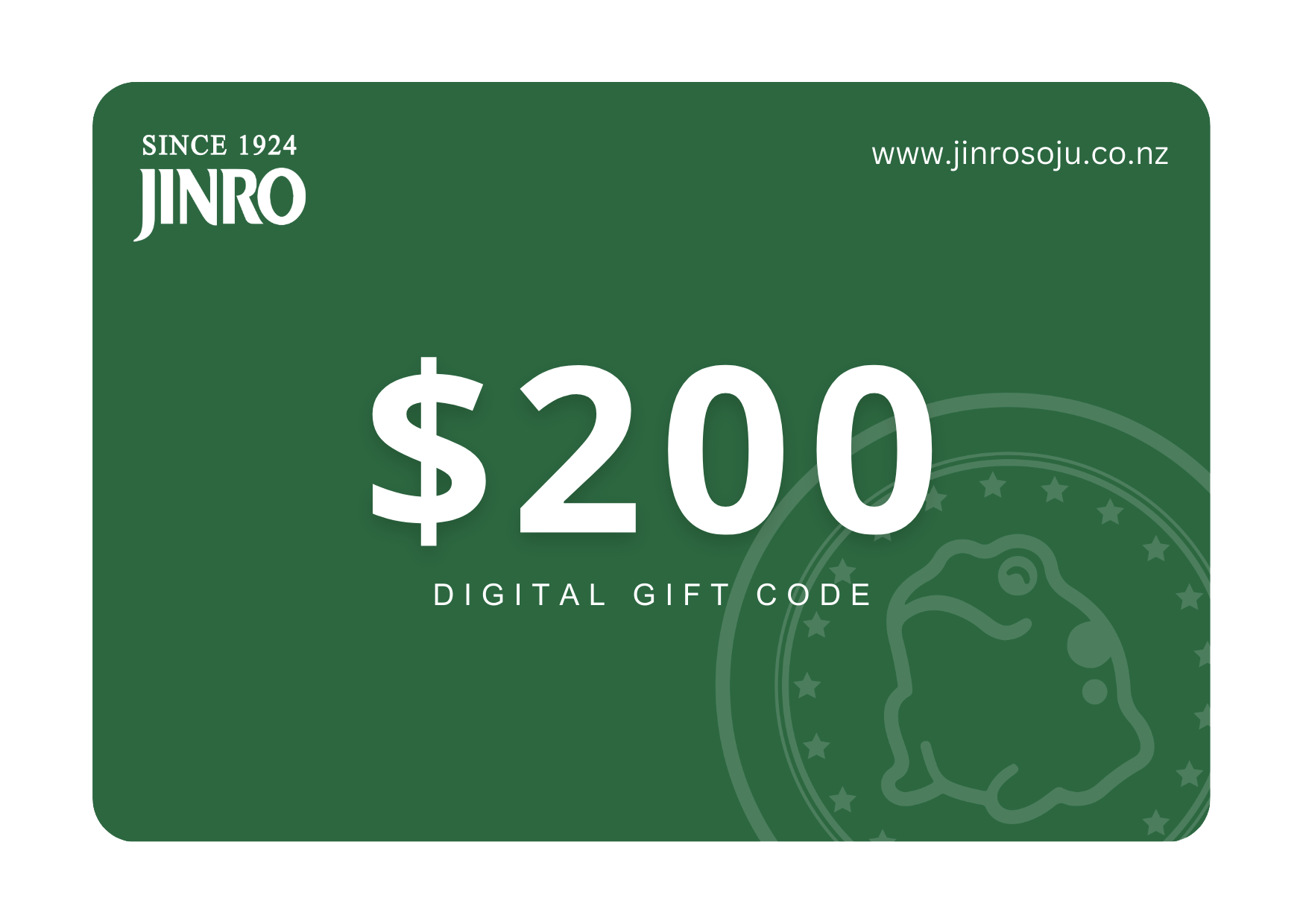 200 JINRO SOJU GIFT CODE JINROSOJU.CO.NZ
