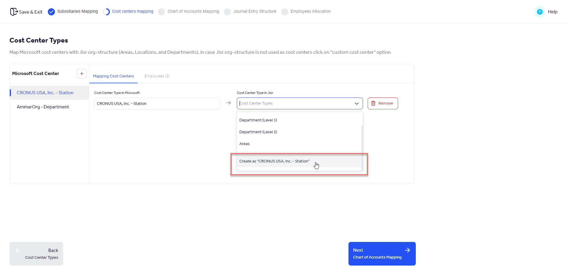 Microsoft Cost centers setup & Mapping on JisrHR Knowledge base