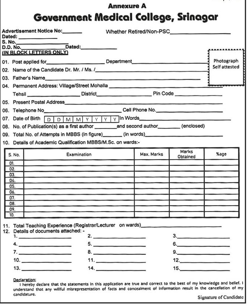 GMC Srinagar Job Recruitment 2020. JKAlerts J&K Updates.