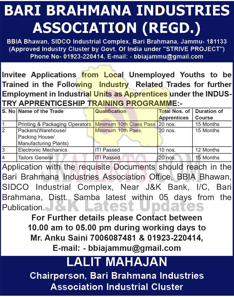 BBIA Training programme for unemployed youths. JKAlerts