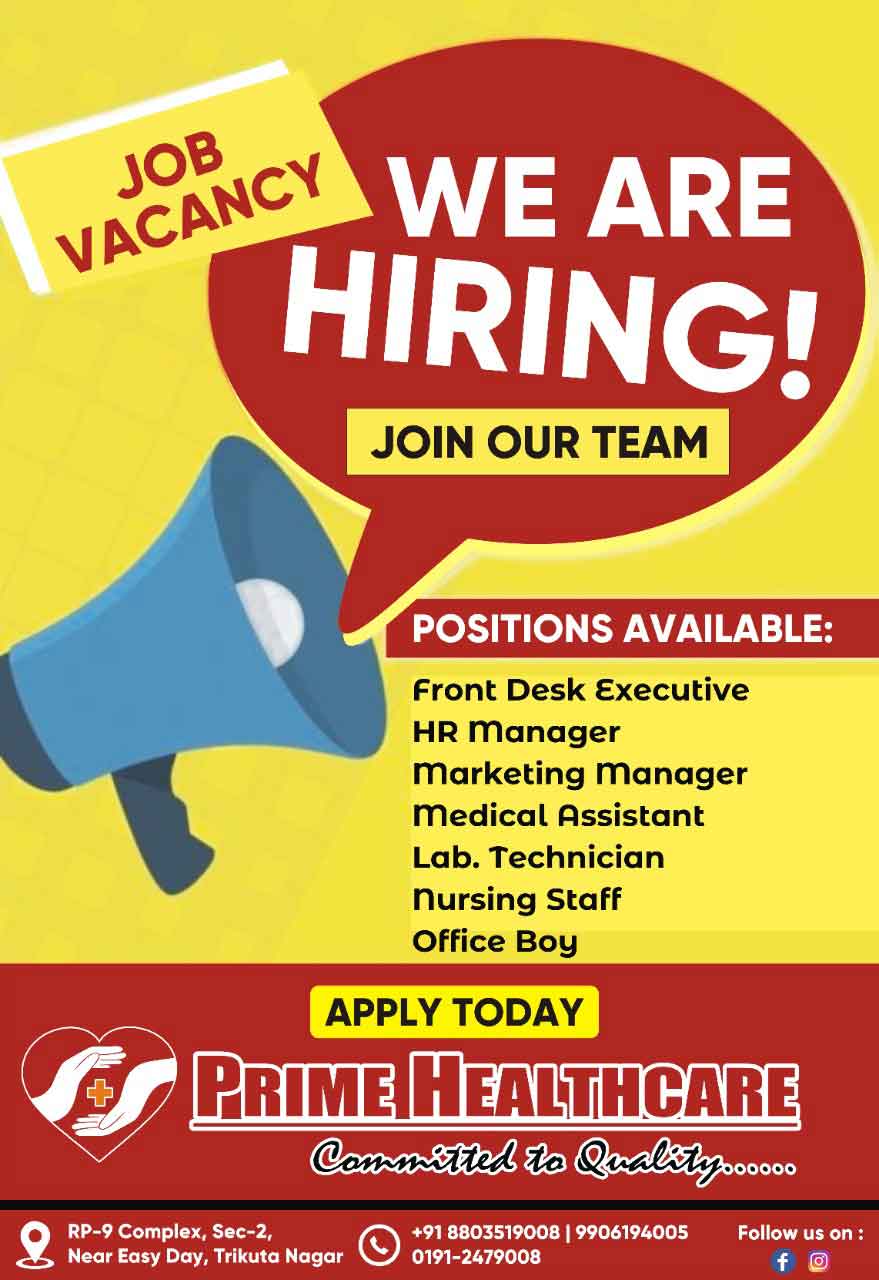 Prime Healthcare Jammu Jobs. JKAlerts JK Updates.