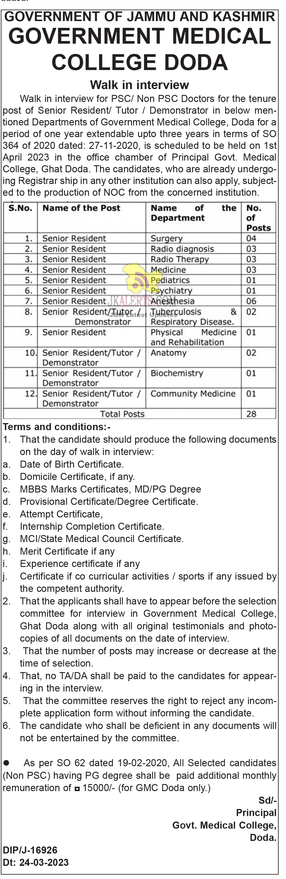 Govt Medical College GMC Doda Jobs Recruitment 2023.
