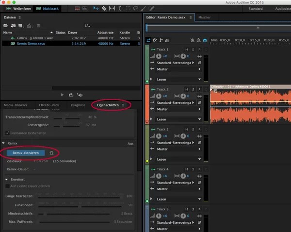 Automatischer Musikschnitt mit Adobe Audition Remix
