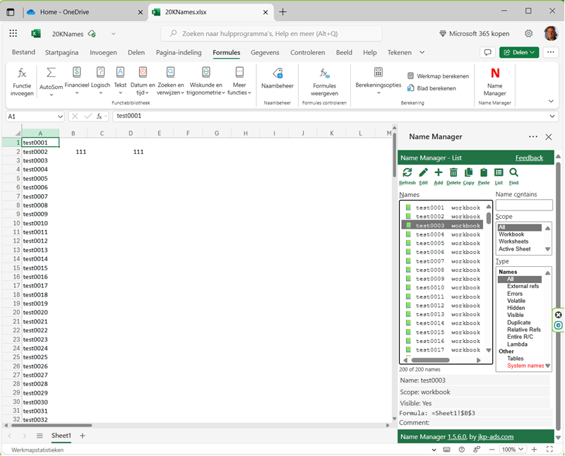 Free Name Manager Excel addin, Officejs version