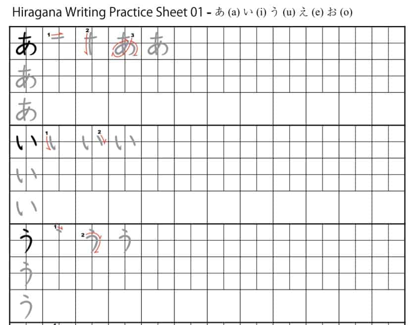 10 Hiragana charts with stroke order download pdf JLPT TUTOR