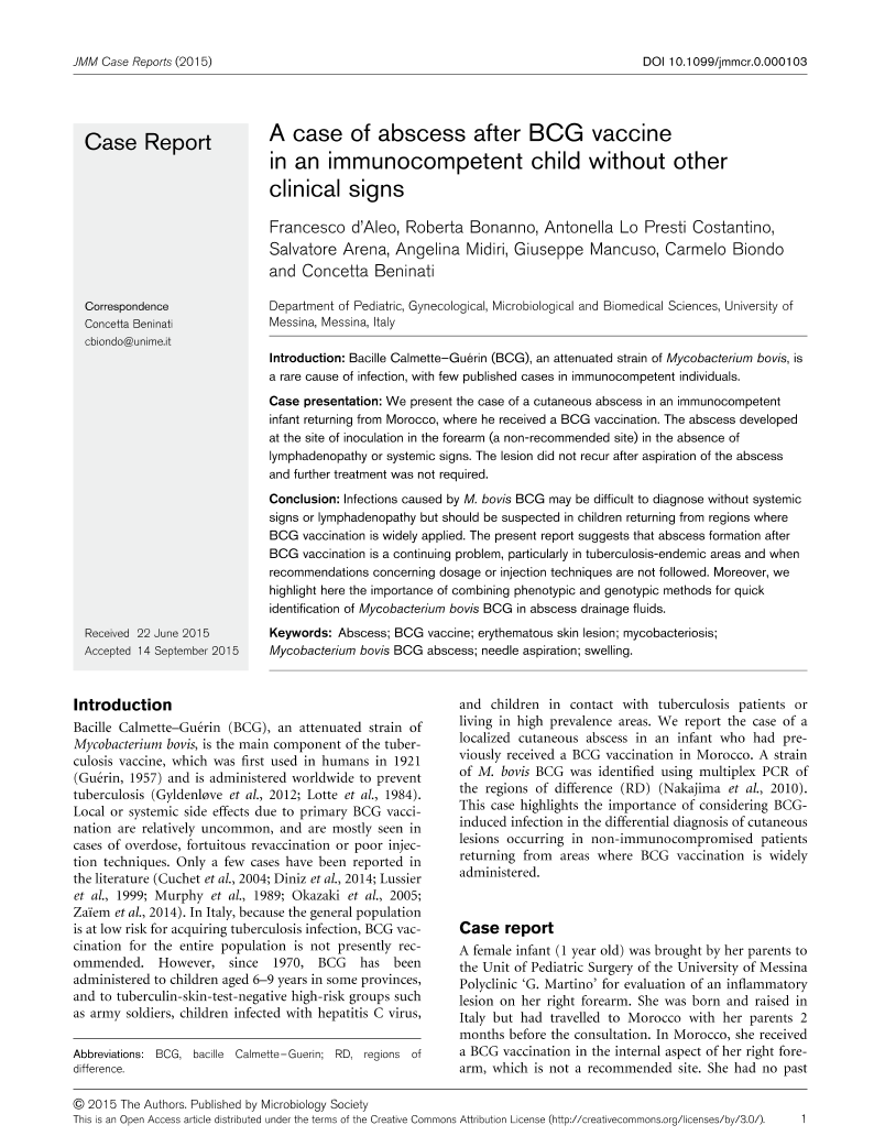 Microbiology Society Journals A case of abscess after BCG vaccine in