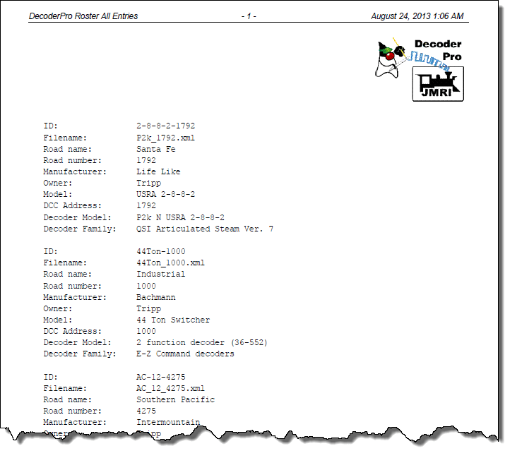 JMRI DP Manual Roster Menu