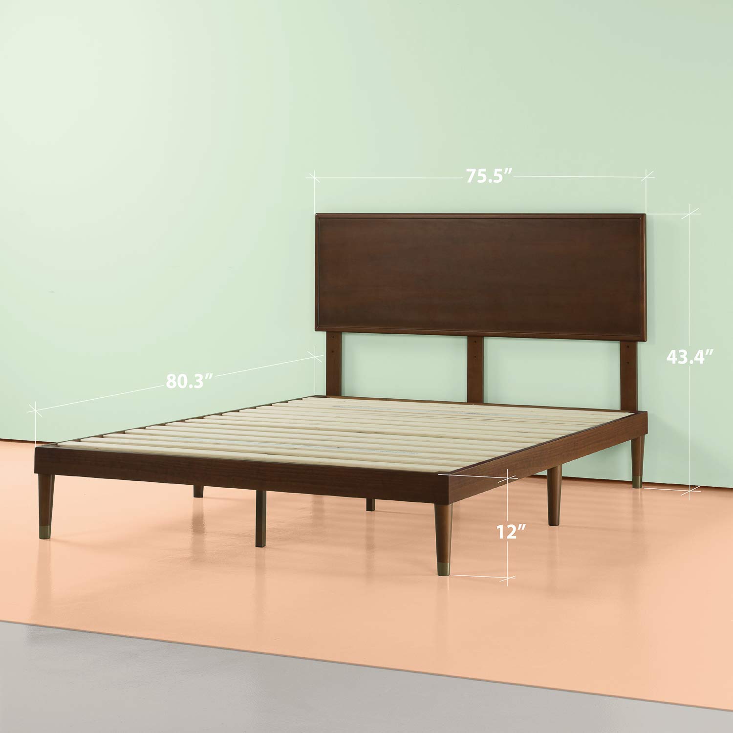 MidCentury Wood Platform Bed with Adjustable height Headboard, no Box