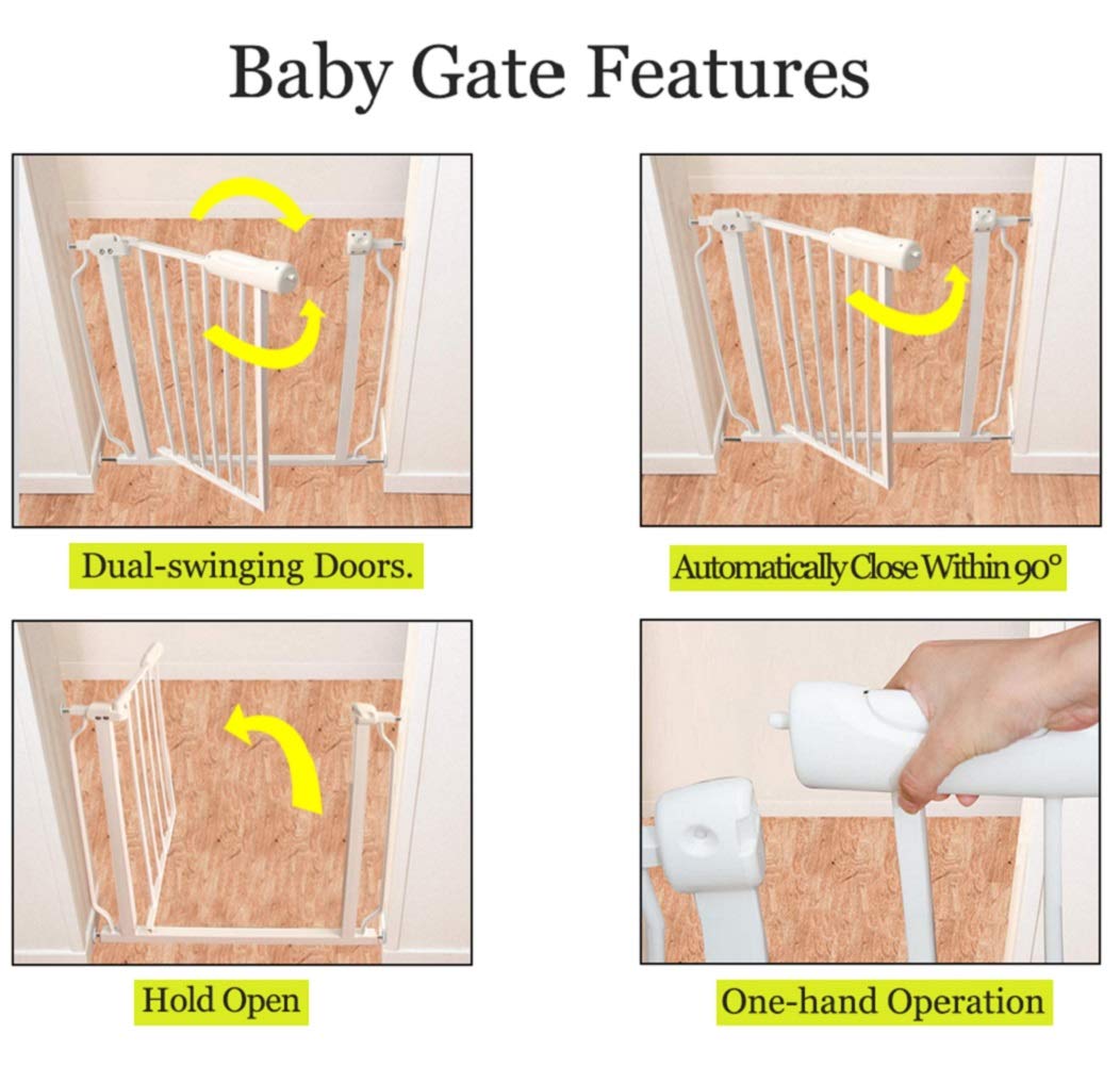 ALLAIBB Extra Wide Pressure Mount Baby Gate Auto Close White Metal