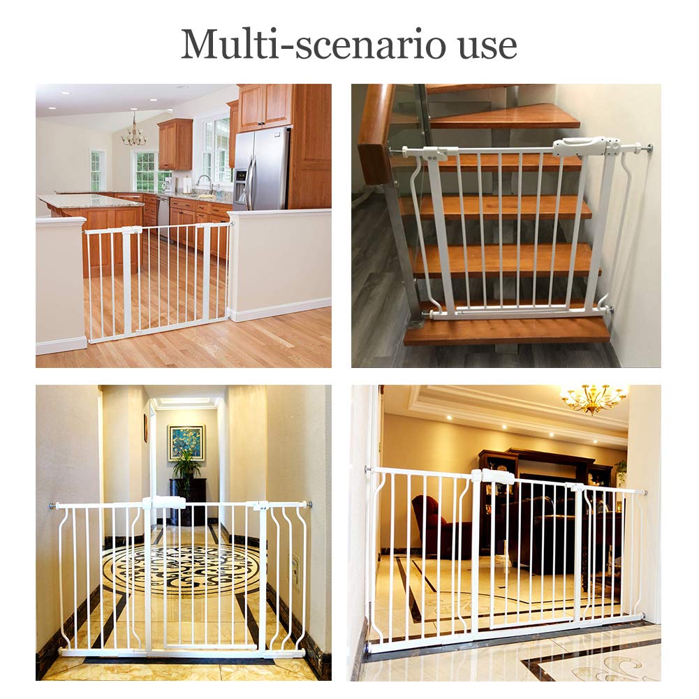 ALLAIBB Extra Wide Pressure Mount Baby Gate Auto Close White Metal
