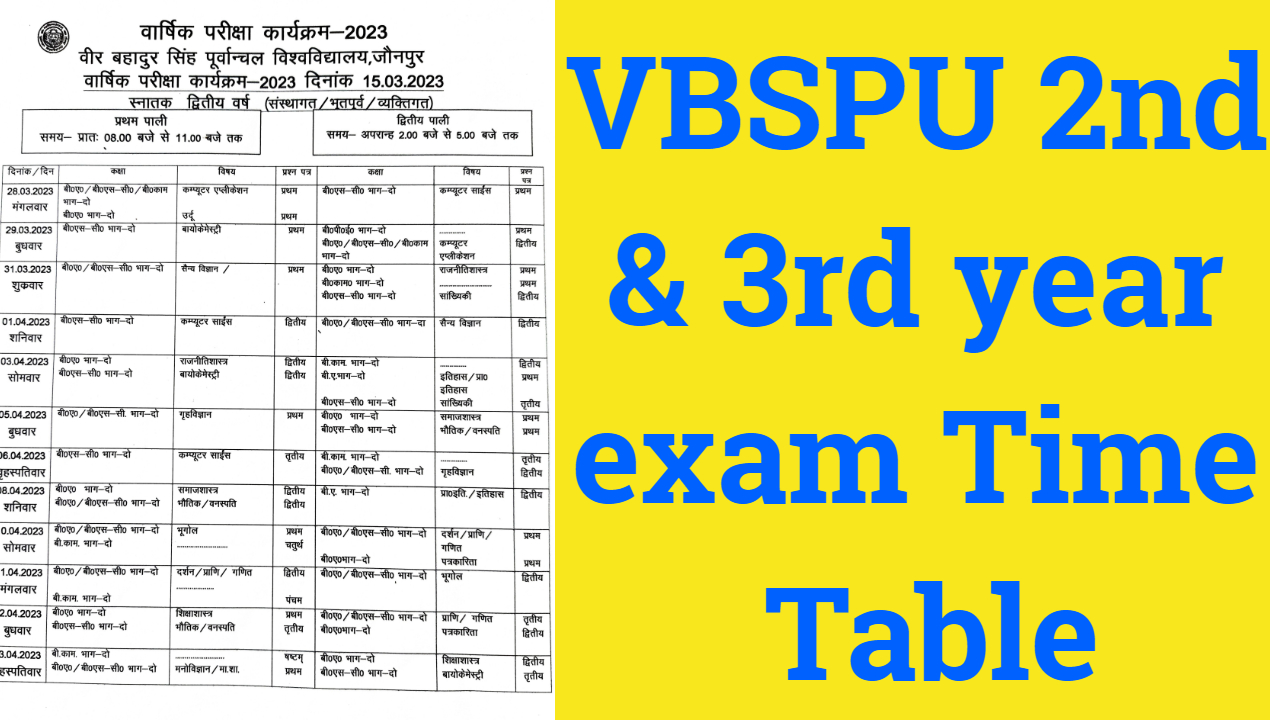 VBSPU 2nd & 3rd Year Exam Time Table 2023 Purvanchal University BA