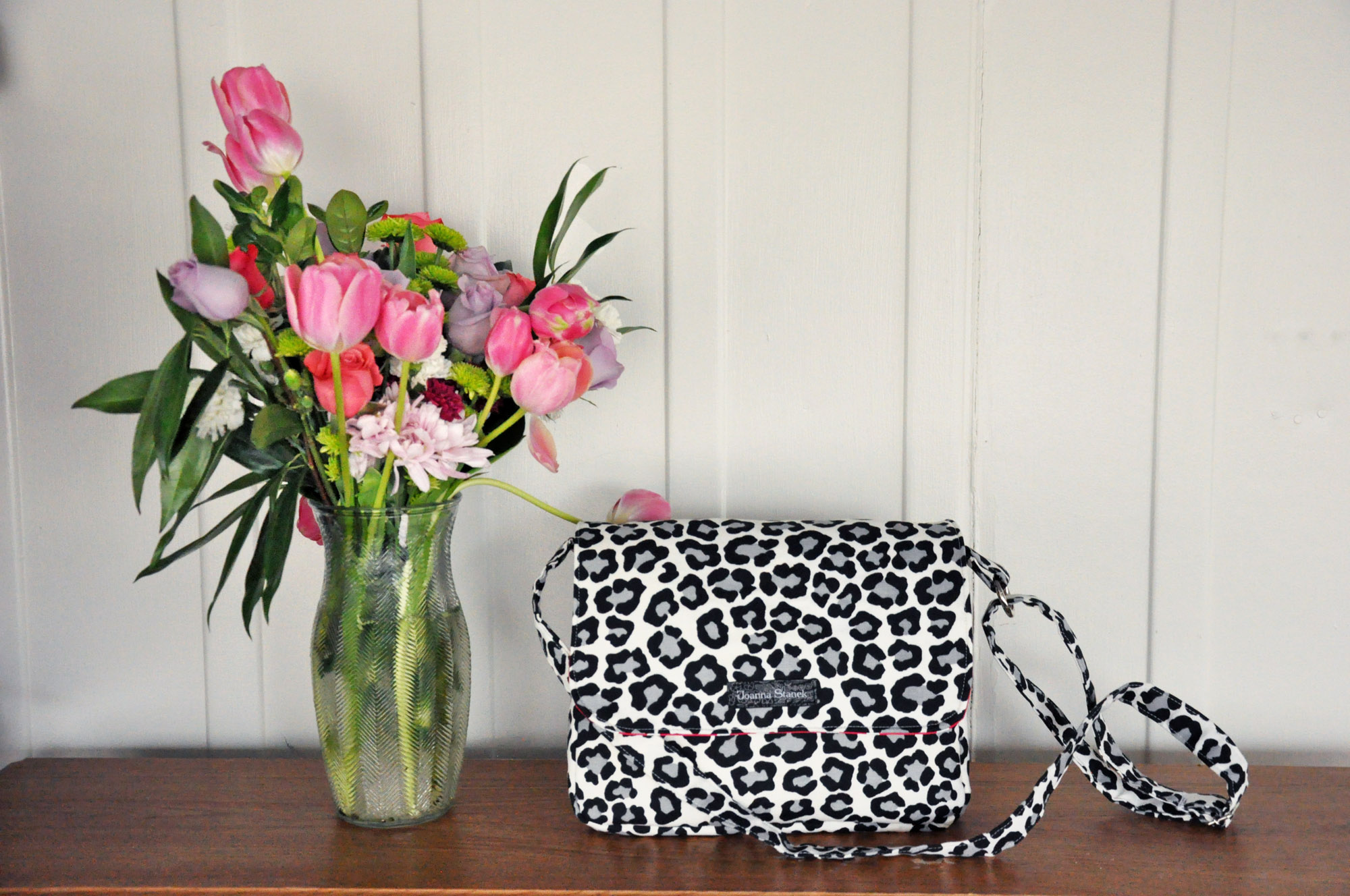 Black and White Leopard Print Mini Messenger Bag Joanna Stanek