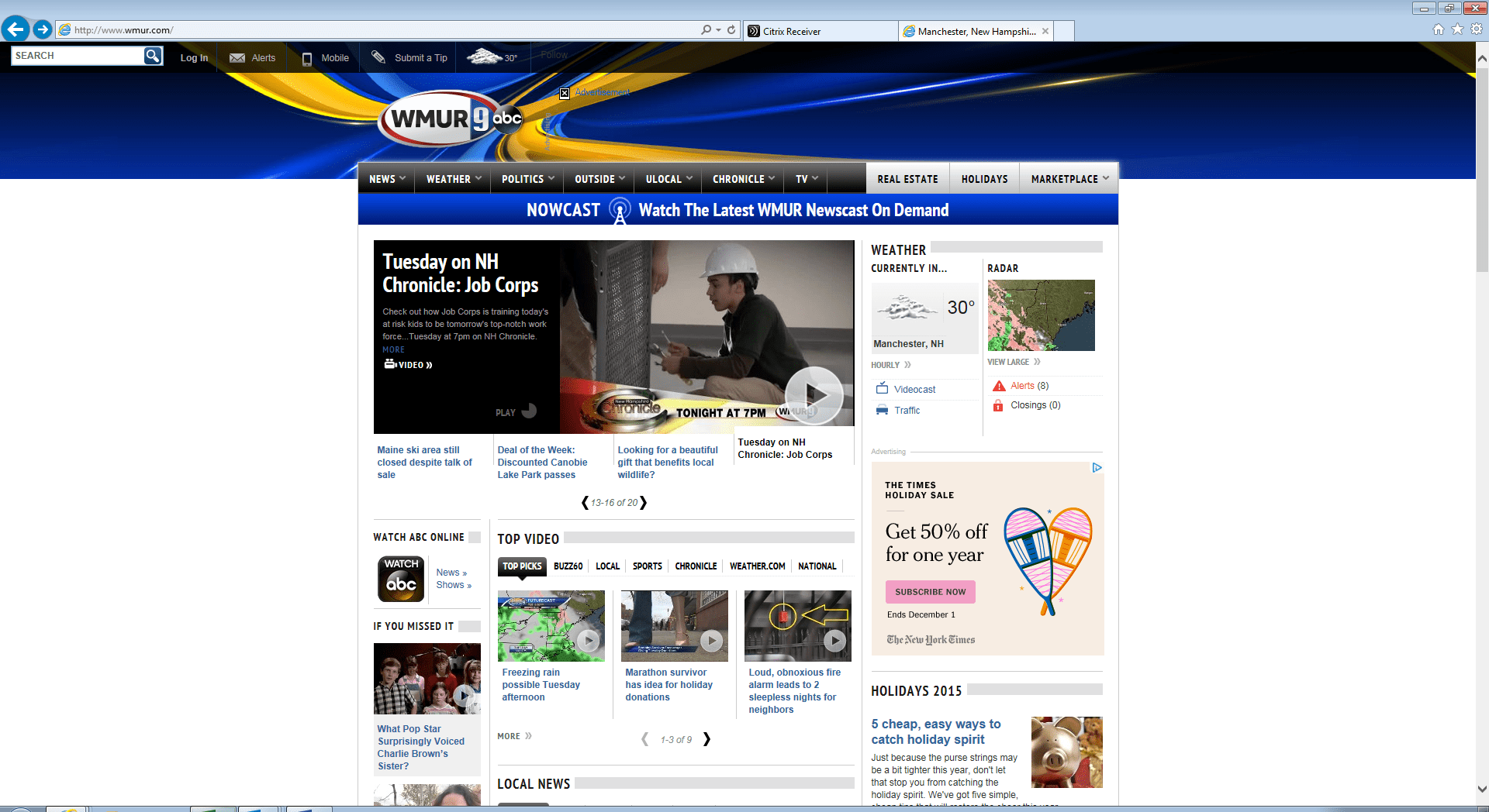 WMUR's site Promotes Tonight's Featured Segment on the New Hampshire