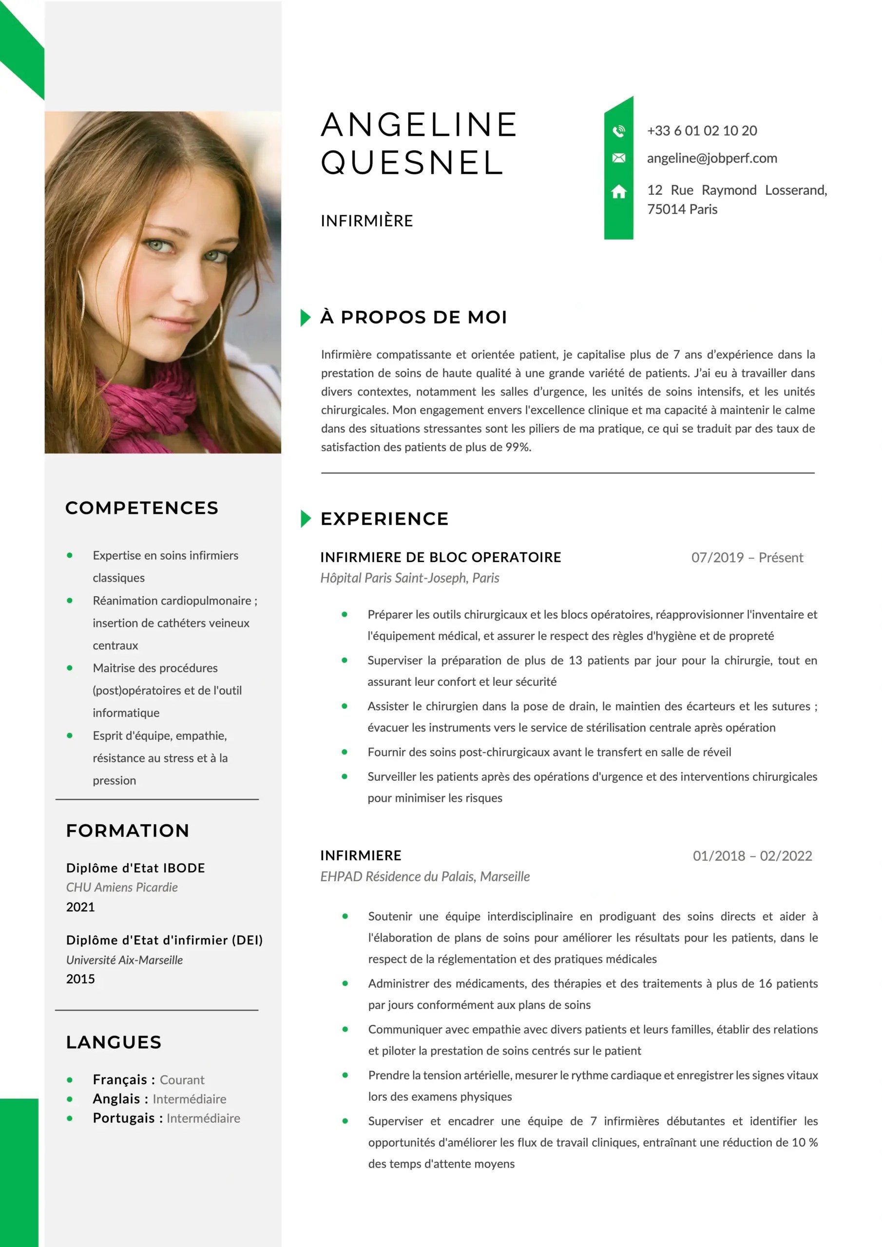 Exemple de CV Infirmier Gratuit à Télécharger(Word et PDF) JobPerf
