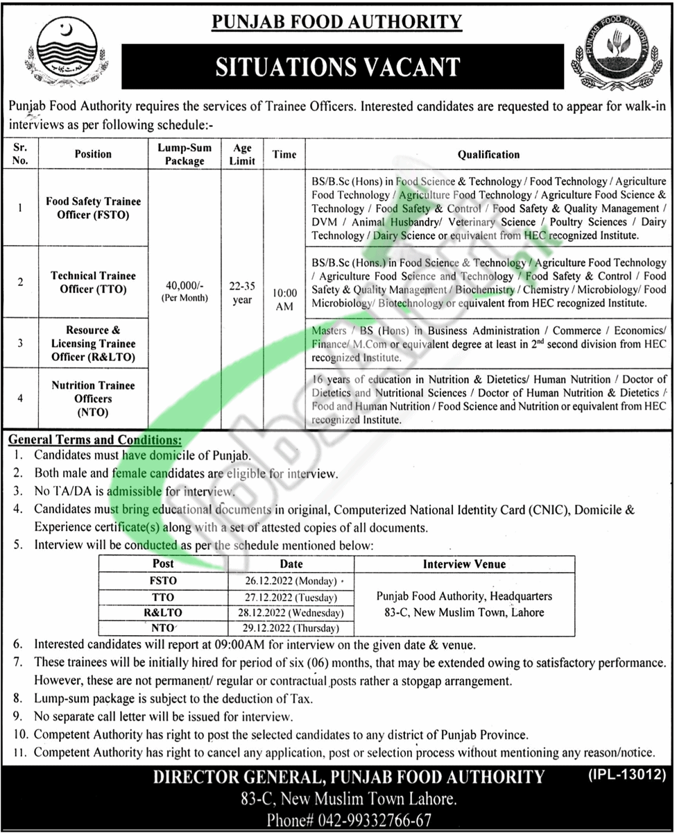 Punjab Food Authority Jobs 2024 PFA Latest Career Opportunities