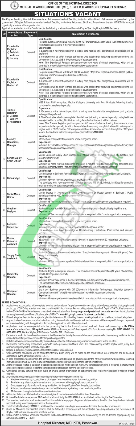 Application Form for KTH Jobs 2021 Khyber Teaching Hospital Latest