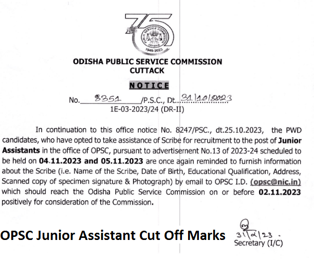 OPSC Junior Assistant Cut Off Marks 2024 {Out} Download PDF