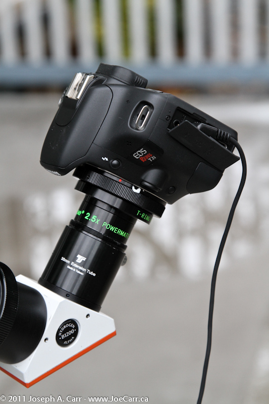 Canon EOS T2i Rebel dSLR mounted afocally on a Lunt using a Tele Vue