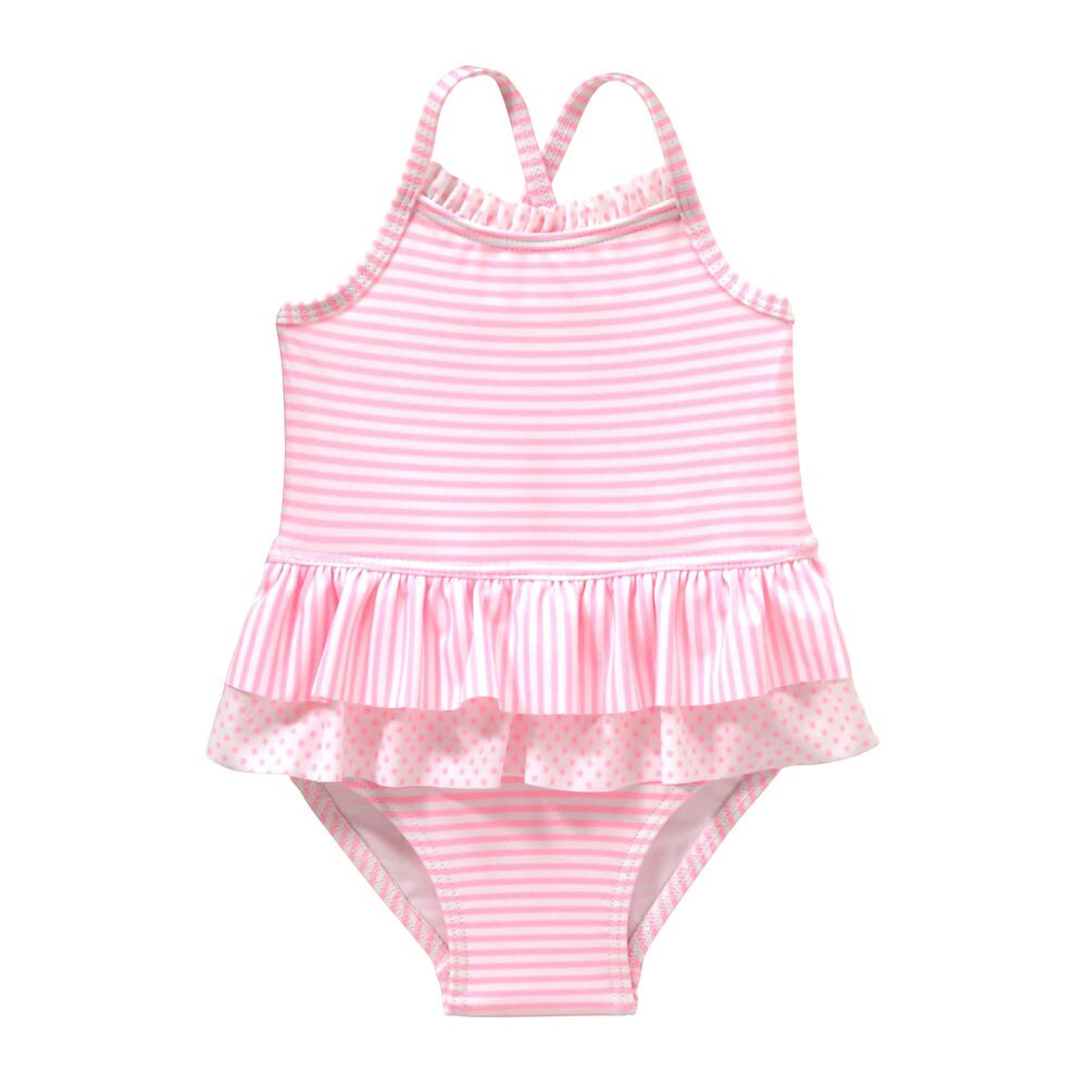 Baby Girls’ Stripe Ruffle Swimsuit in Pink from Joe Fresh