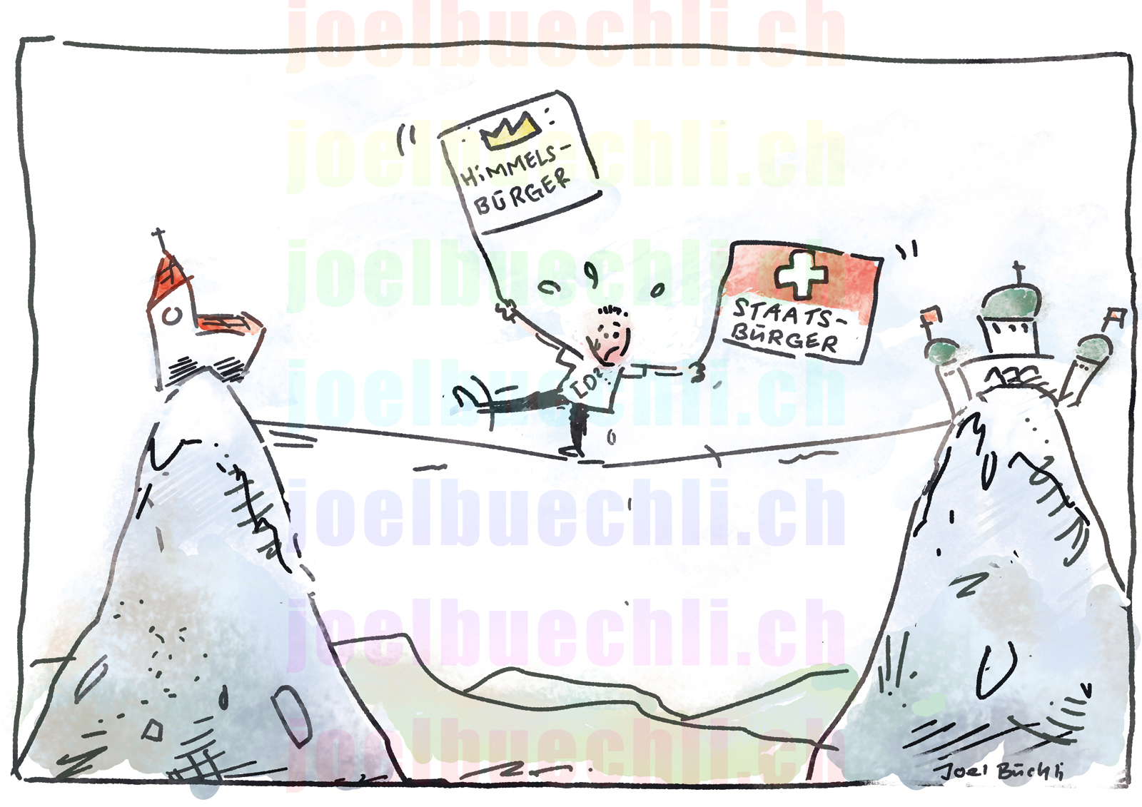 Cartoon Religionsfreiheit (Idea Spektrum Schweiz) Joel Büchli