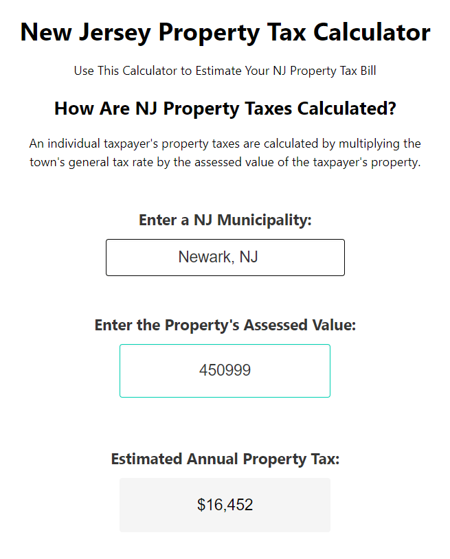 Online New Jersey Property Tax Calculator