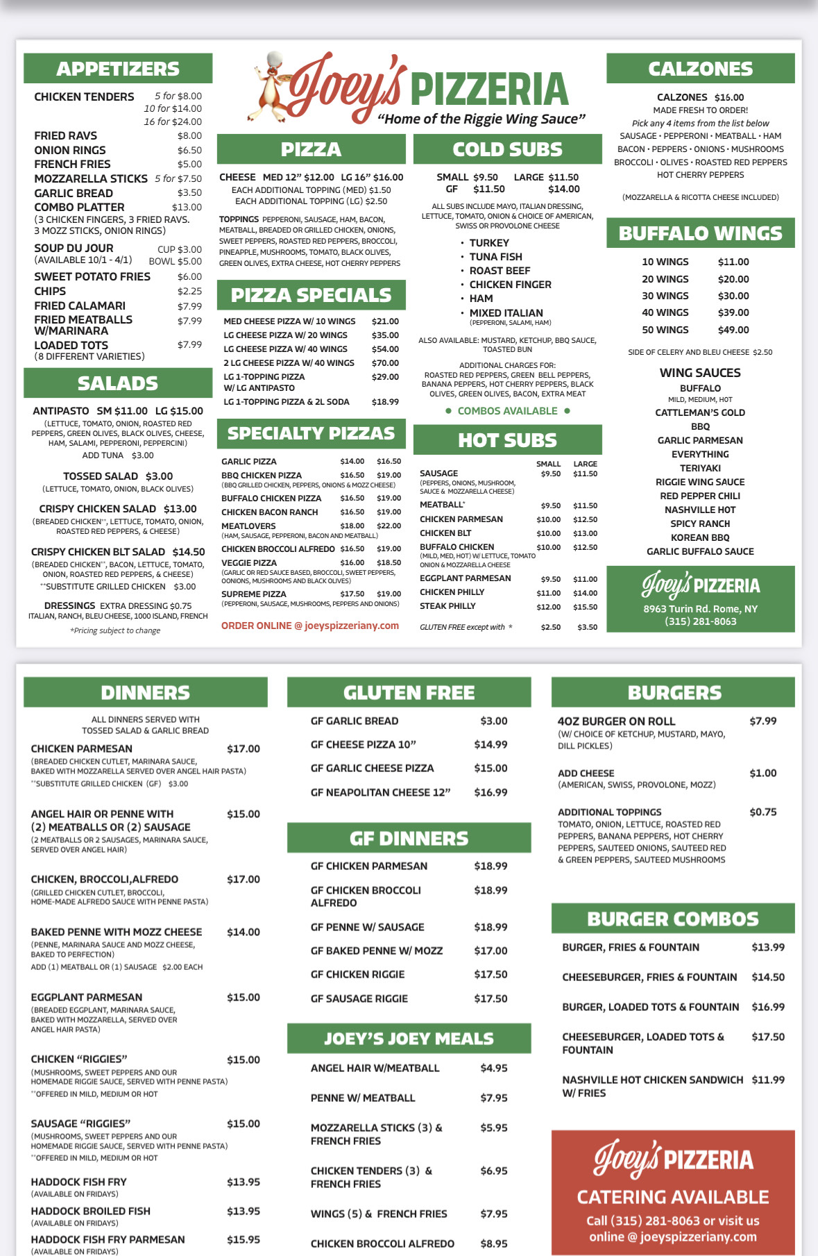 Menu Joey's Pizzeria