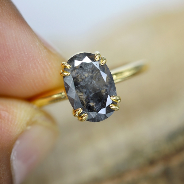 oval salt and pepper diamond ring