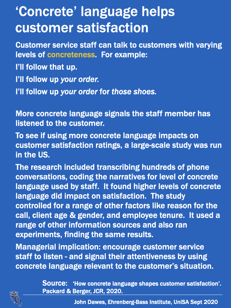 Using concrete language helps customer satisfaction John Dawes