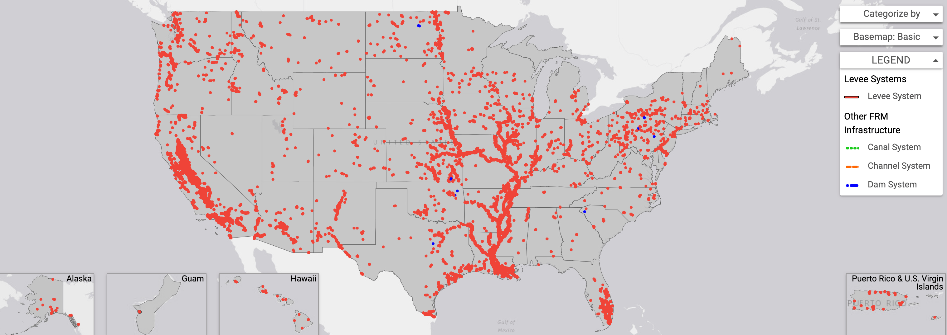 America Map Vulnerable Levees US Levee System Interactive Map screenshot John Englander Sea Level