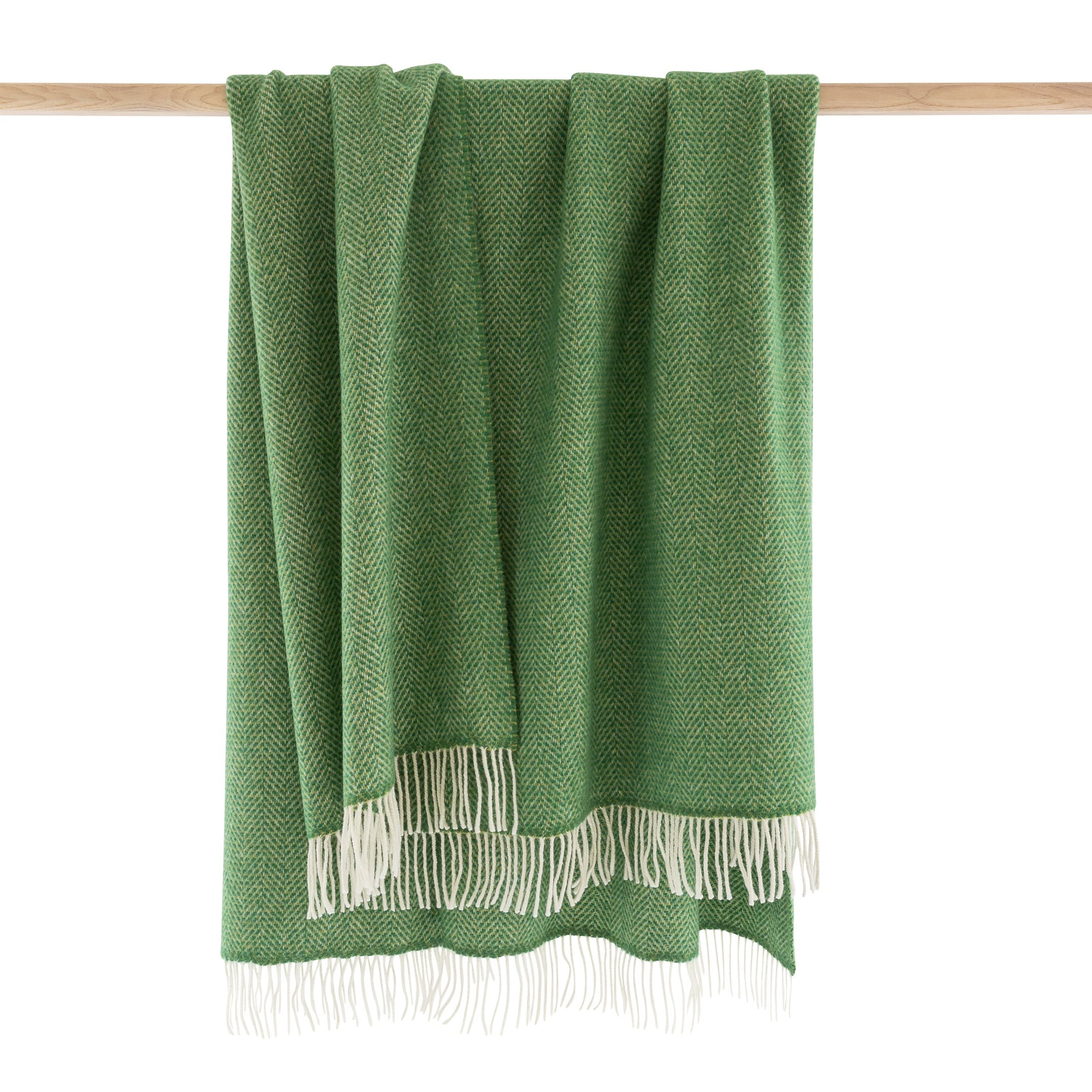 Merino Wool Cashmere Throw Green Herringbone John Hanly & Co