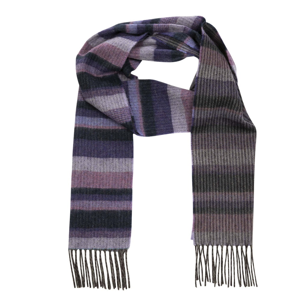 Irish Wool Scarf Long Navy Damson Purple Horizontal Stripe John Hanly