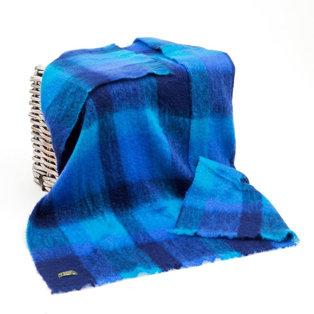 Mohair Throw Navy Blue Aqua Block John Hanly & Co