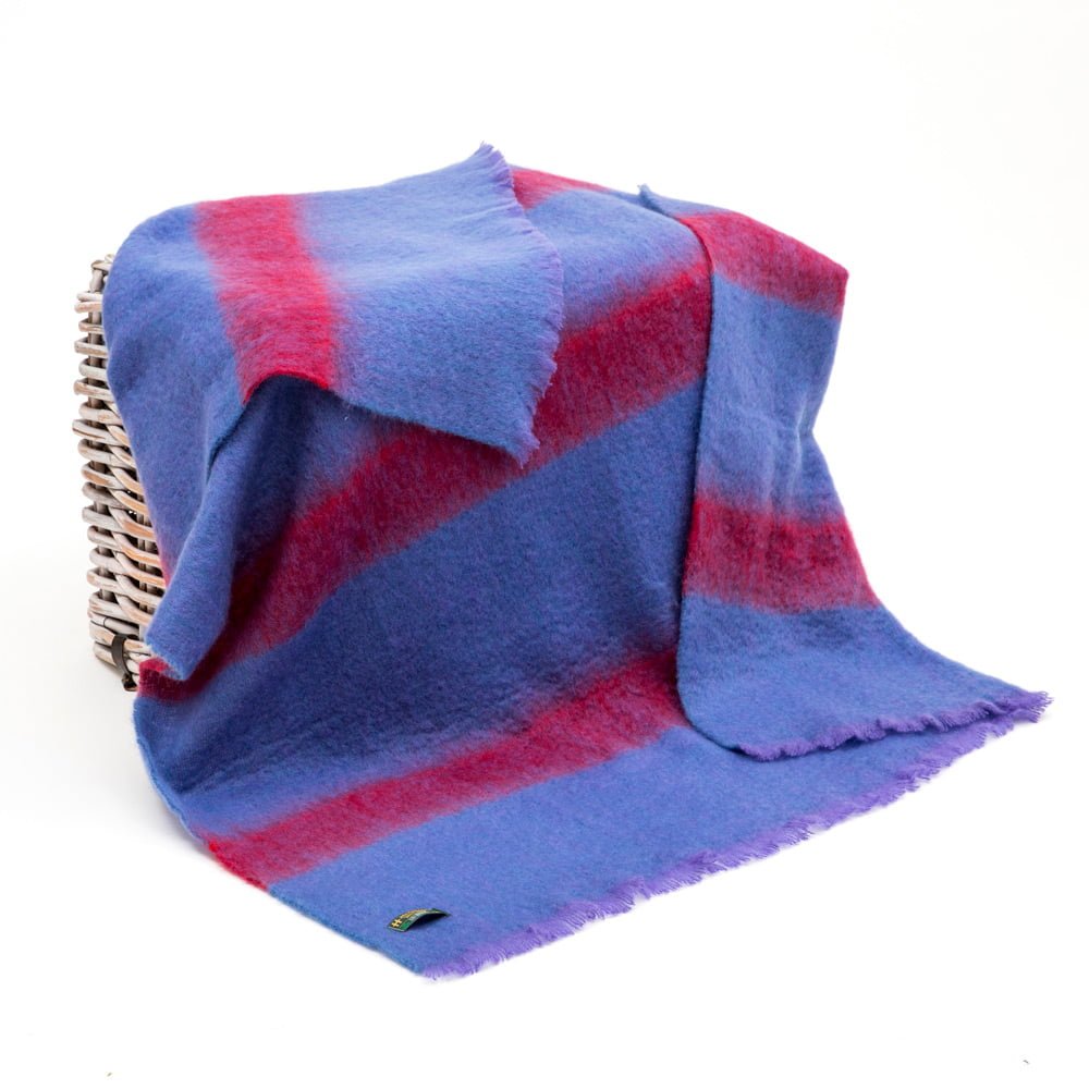 Mohair Throw Blue Maroon Check John Hanly & Co