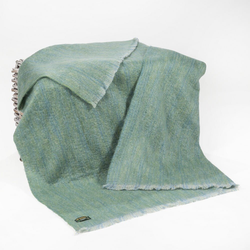 Mohair Throw Pale Green & Blue Plain John Hanly & Co